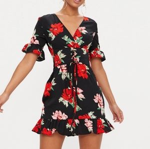 PLT New Floral Corset Lace Up Wrap Dress